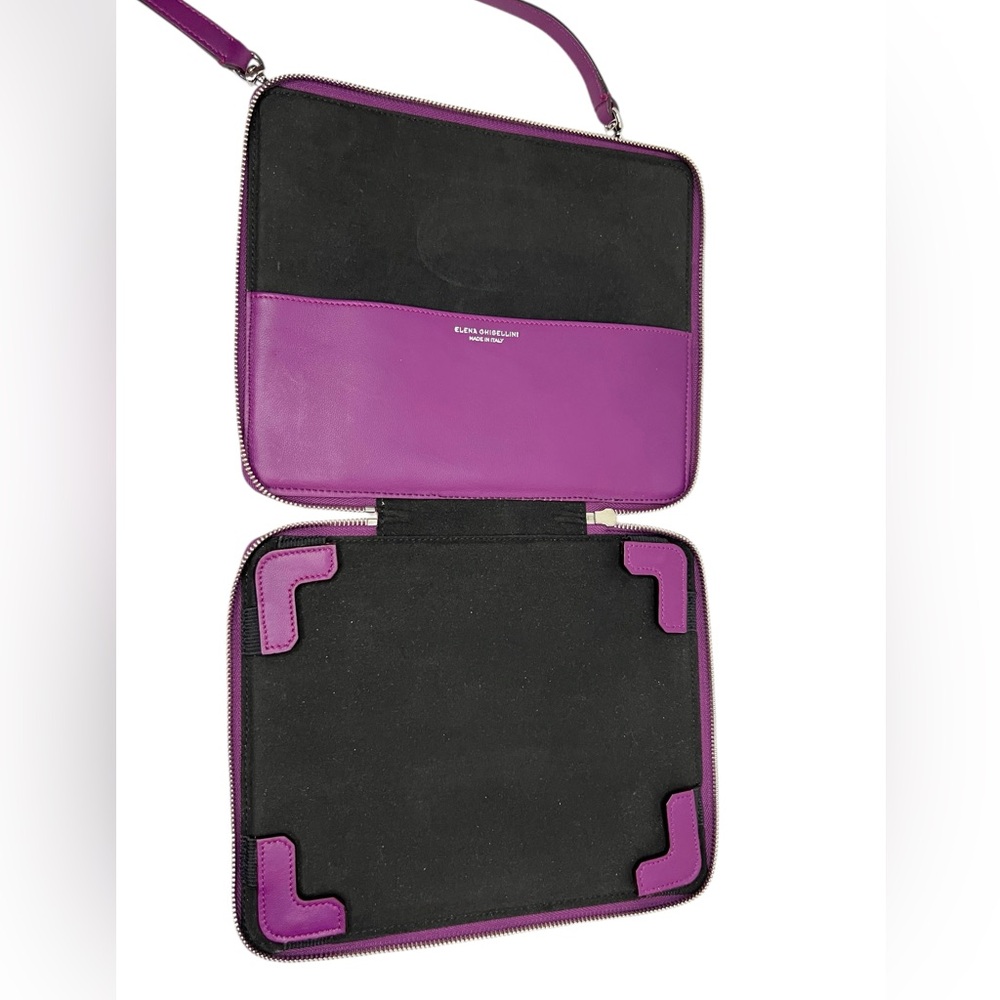 Elena Ghisellini Purple Leather 11" Tablet Case Cross body Padded Bag - Picture 12 of 14